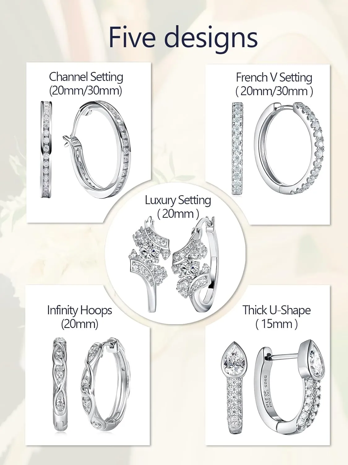 Moissanite Sparkle Hoop Earrings for Women, 100% Solid 925 Sterling Silver, Hypoallergenic Comfy Earrings, 15mm/20mm/30mm, Birthday Anniversary Valentines Mothers Day Ideal Gift for Her