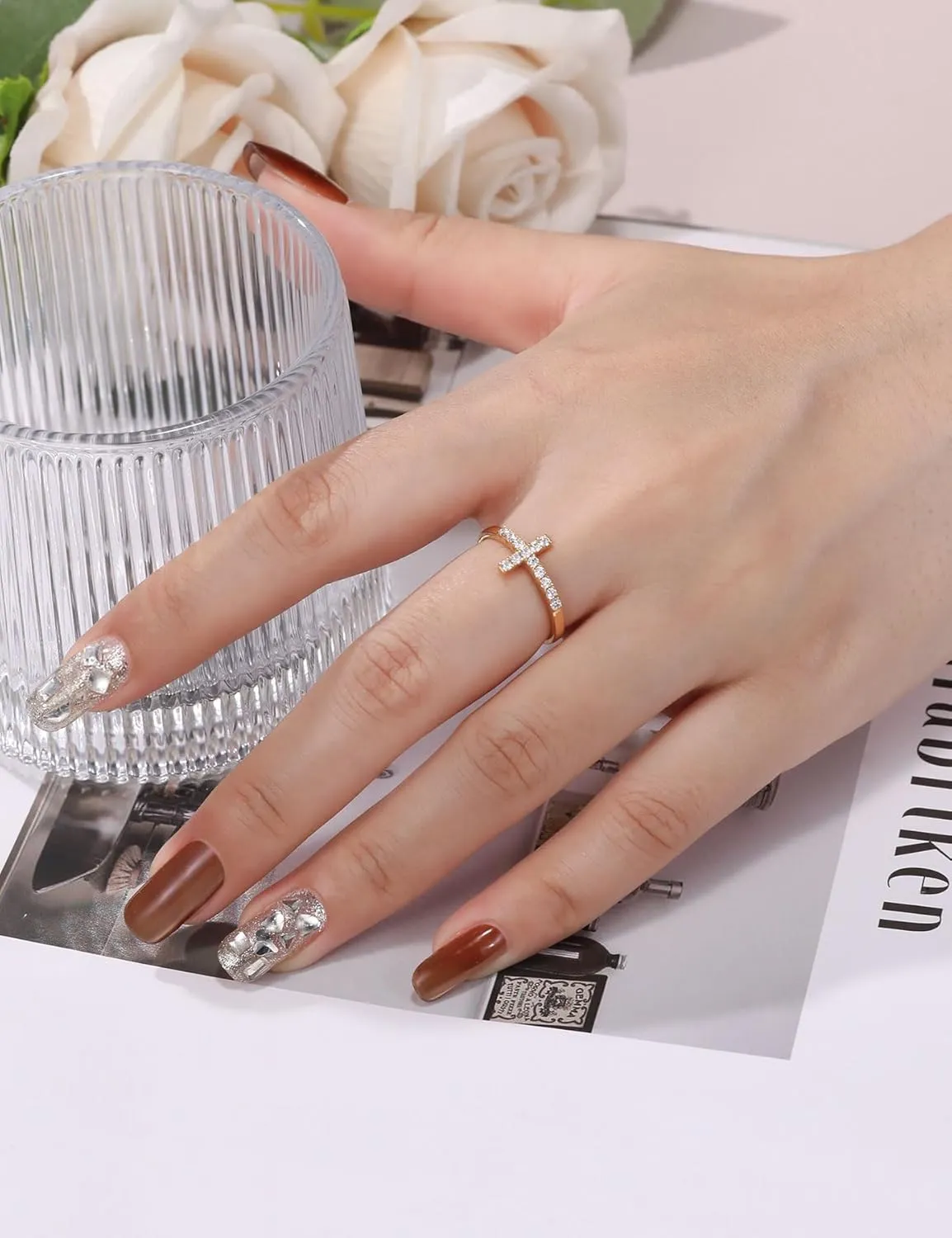 Moissanite Sterling Silver Sideways Cross Rings for Women 925 Eternity Promise Infinity Wedding Band for Her, Size 4-11