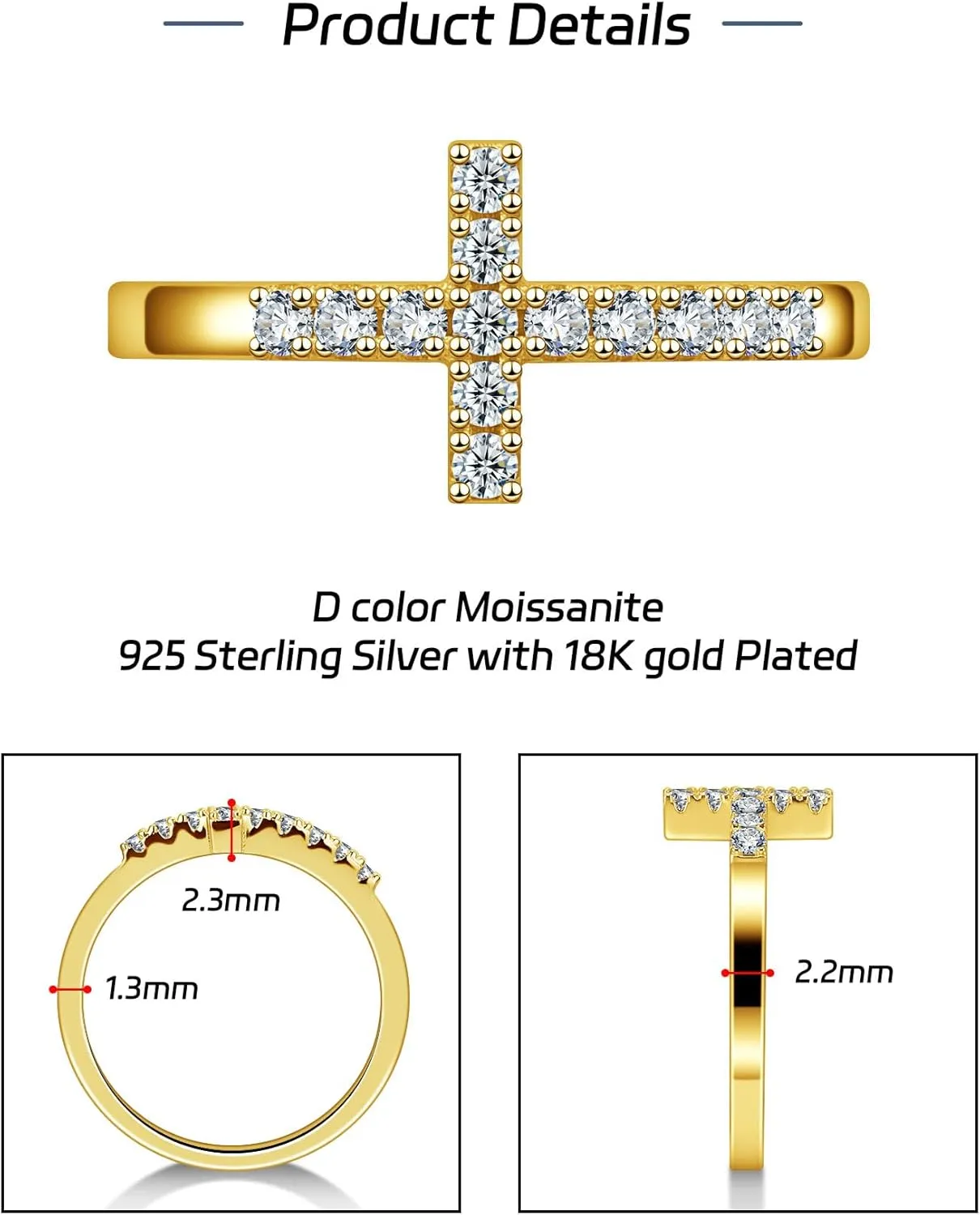 Moissanite Sterling Silver Sideways Cross Rings for Women 925 Eternity Promise Infinity Wedding Band for Her, Size 4-11