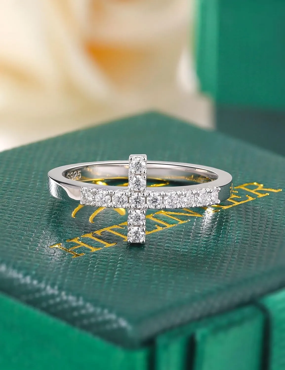 Moissanite Sterling Silver Sideways Cross Rings for Women 925 Eternity Promise Infinity Wedding Band for Her, Size 4-11