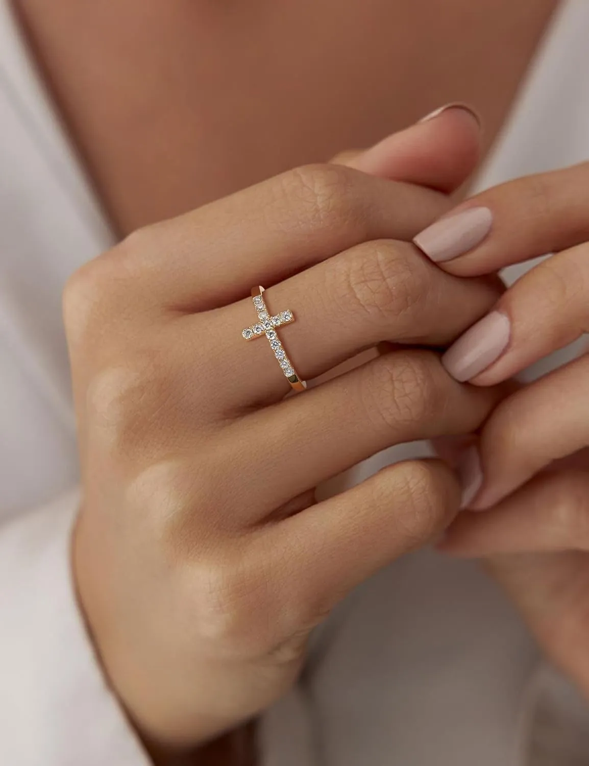 Moissanite Sterling Silver Sideways Cross Rings for Women 925 Eternity Promise Infinity Wedding Band for Her, Size 4-11