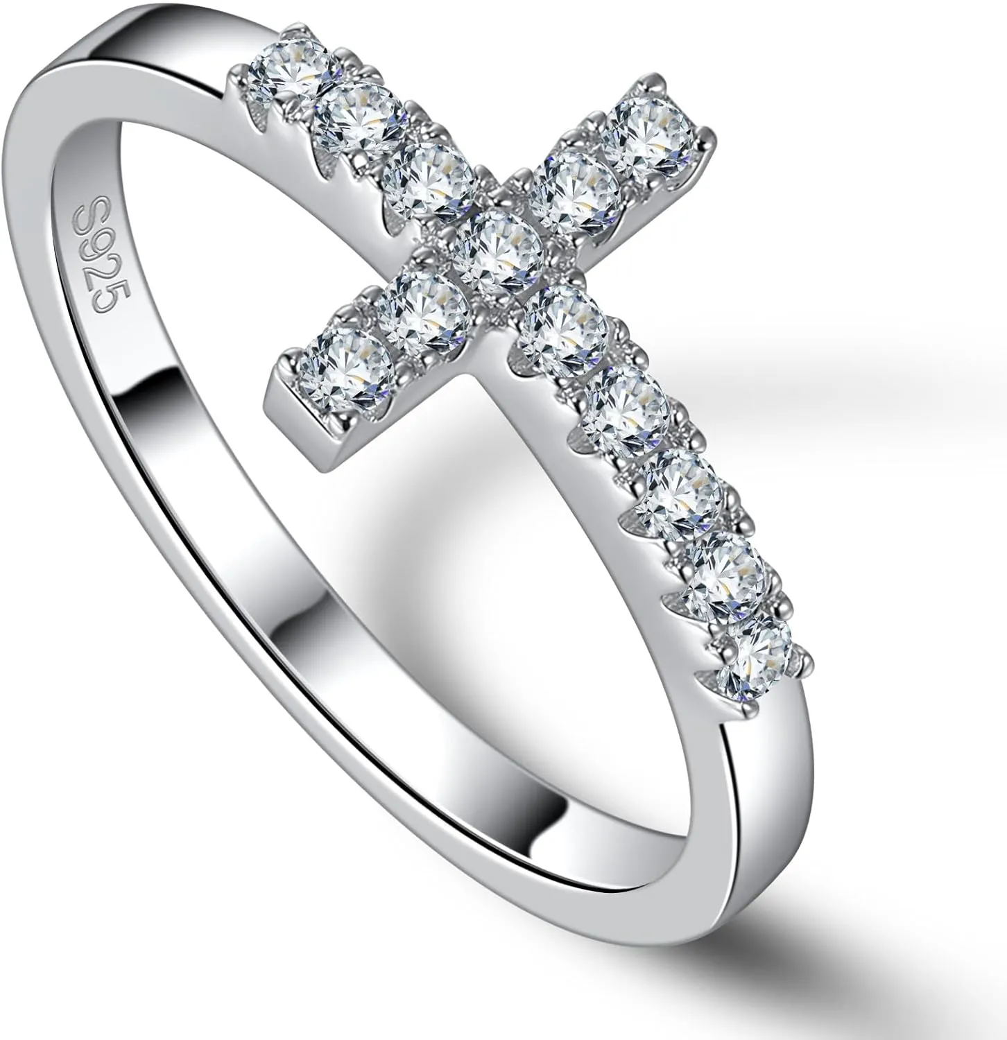 Moissanite Sterling Silver Sideways Cross Rings for Women 925 Eternity Promise Infinity Wedding Band for Her, Size 4-11