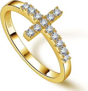 Moissanite Sterling Silver Sideways Cross Rings for Women 925 Eternity Promise Infinity Wedding Band for Her, Size 4-11