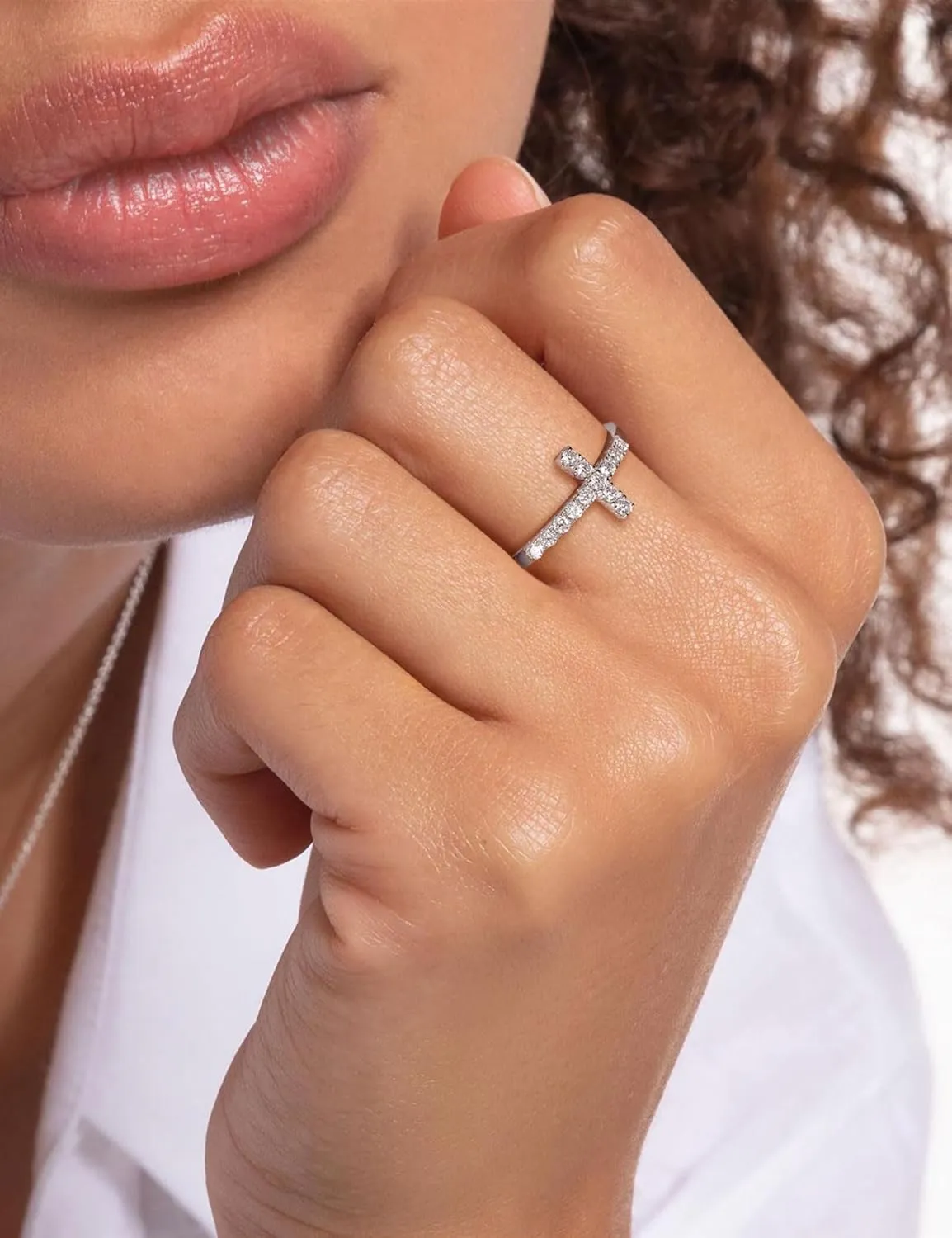 Moissanite Sterling Silver Sideways Cross Rings for Women 925 Eternity Promise Infinity Wedding Band for Her, Size 4-11