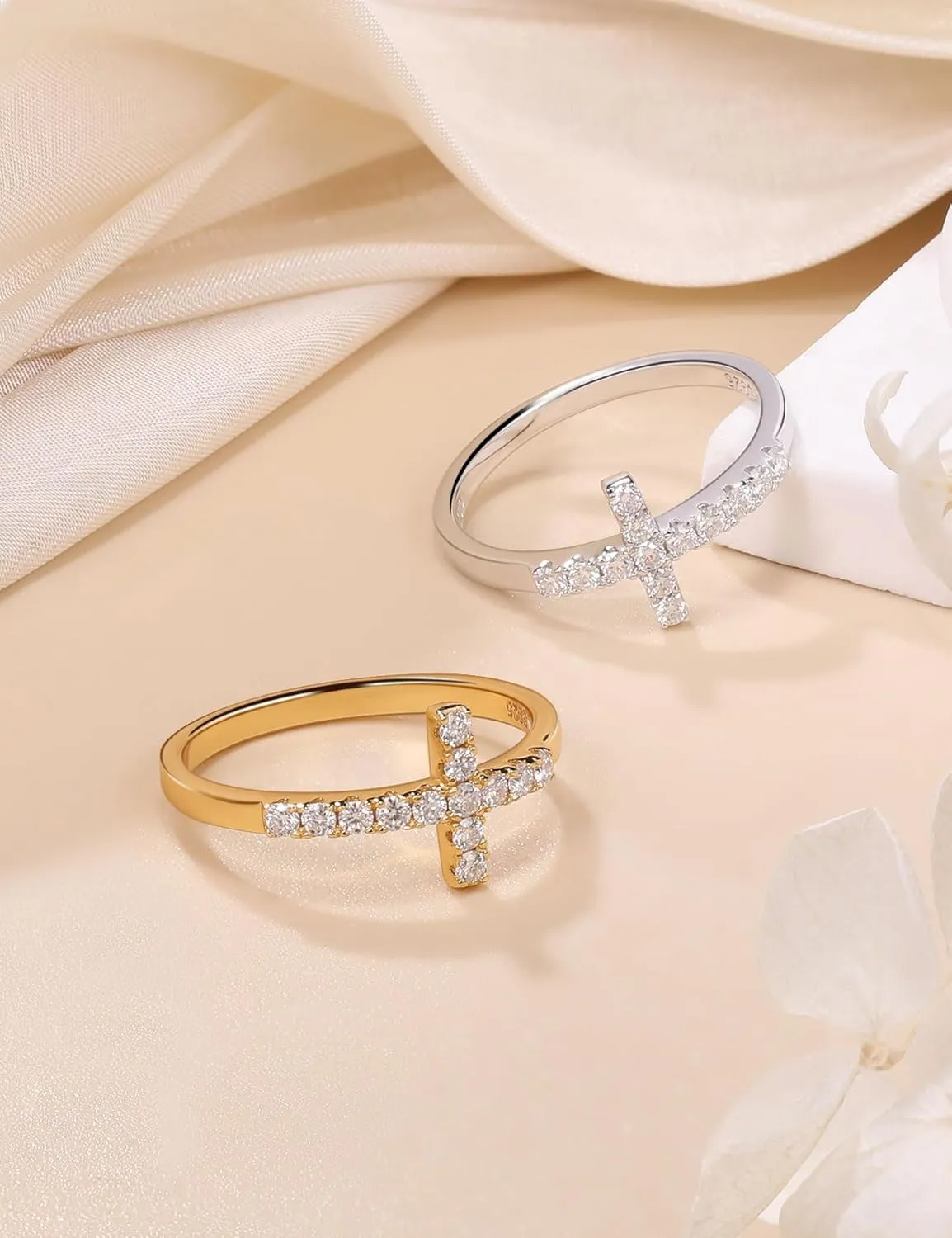 Moissanite Sterling Silver Sideways Cross Rings for Women 925 Eternity Promise Infinity Wedding Band for Her, Size 4-11
