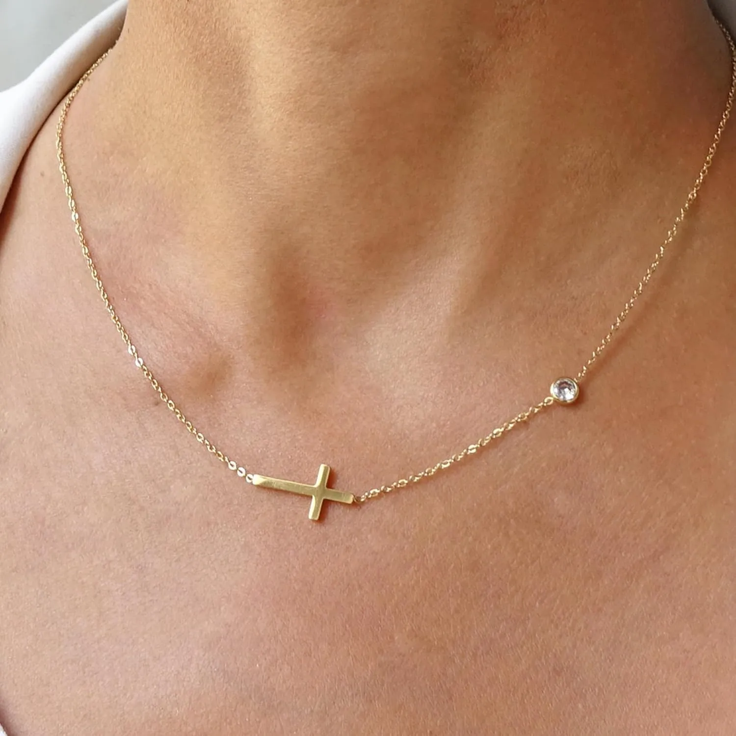 MONOZO Cross Necklace for Women14K Gold Plated Cross Necklace Layered Gold Cross Necklace Tiny Sideway Cross Choker Necklace Gold Cross Necklaces for Women Trendy Gold Jewelry Gifts for Women Trendy