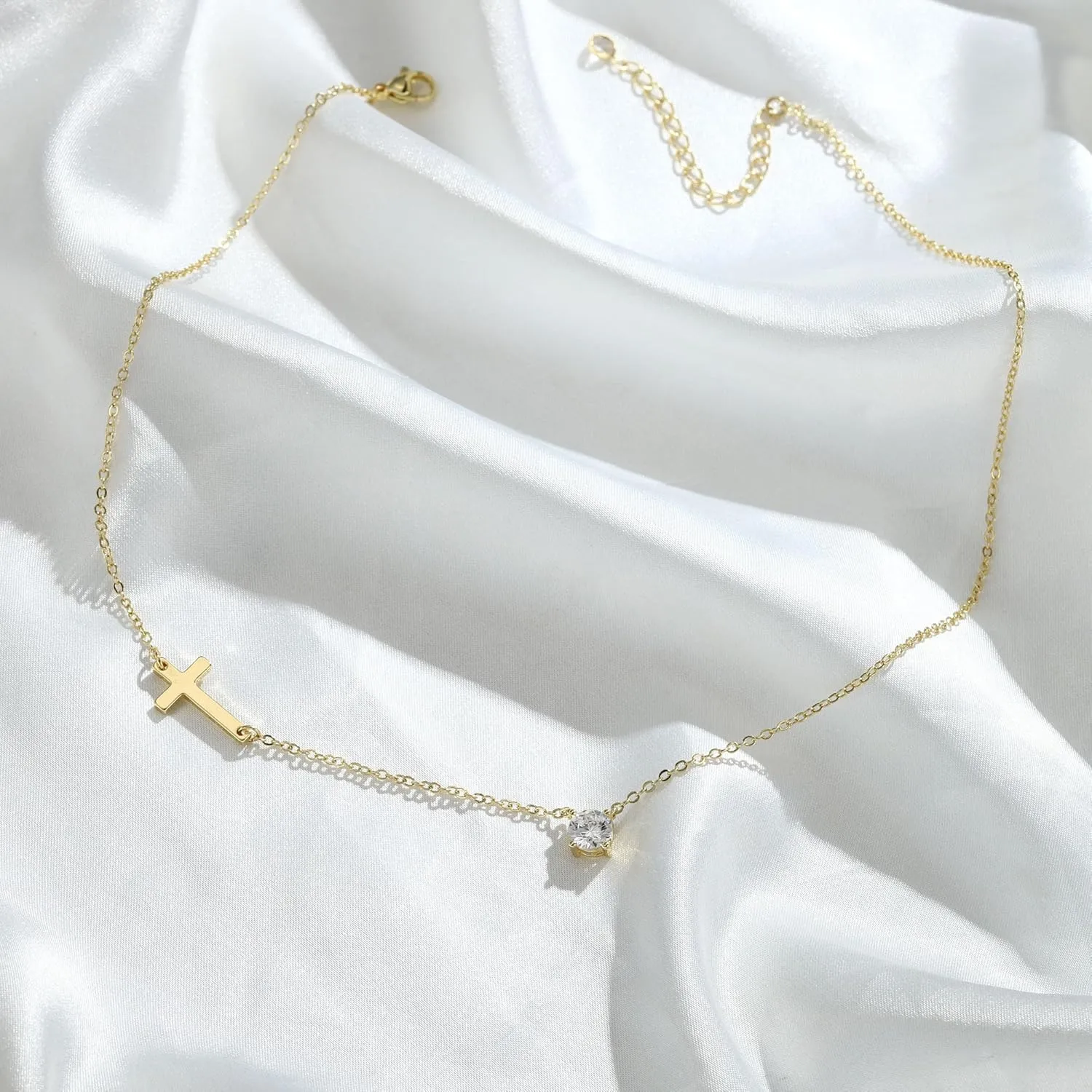 MONOZO Cross Necklace for Women14K Gold Plated Cross Necklace Layered Gold Cross Necklace Tiny Sideway Cross Choker Necklace Gold Cross Necklaces for Women Trendy Gold Jewelry Gifts for Women Trendy