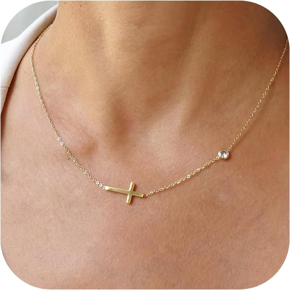 MONOZO Cross Necklace for Women14K Gold Plated Cross Necklace Layered Gold Cross Necklace Tiny Sideway Cross Choker Necklace Gold Cross Necklaces for Women Trendy Gold Jewelry Gifts for Women Trendy