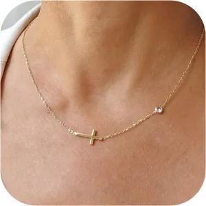 MONOZO Cross Necklace for Women14K Gold Plated Cross Necklace Layered Gold Cross Necklace Tiny Sideway Cross Choker Necklace Gold Cross Necklaces for Women Trendy Gold Jewelry Gifts for Women Trendy