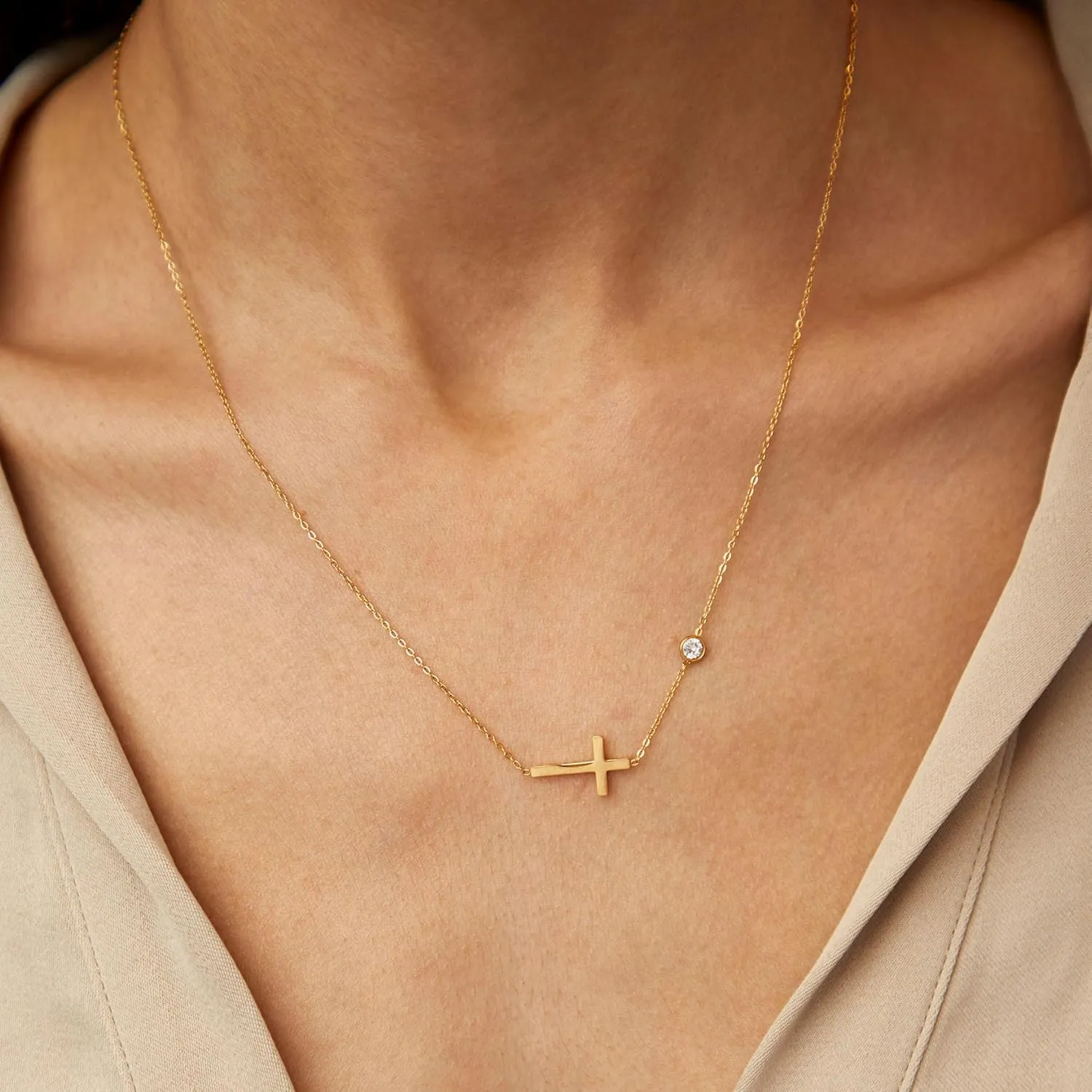 MONOZO Cross Necklace for Women14K Gold Plated Cross Necklace Layered Gold Cross Necklace Tiny Sideway Cross Choker Necklace Gold Cross Necklaces for Women Trendy Gold Jewelry Gifts for Women Trendy