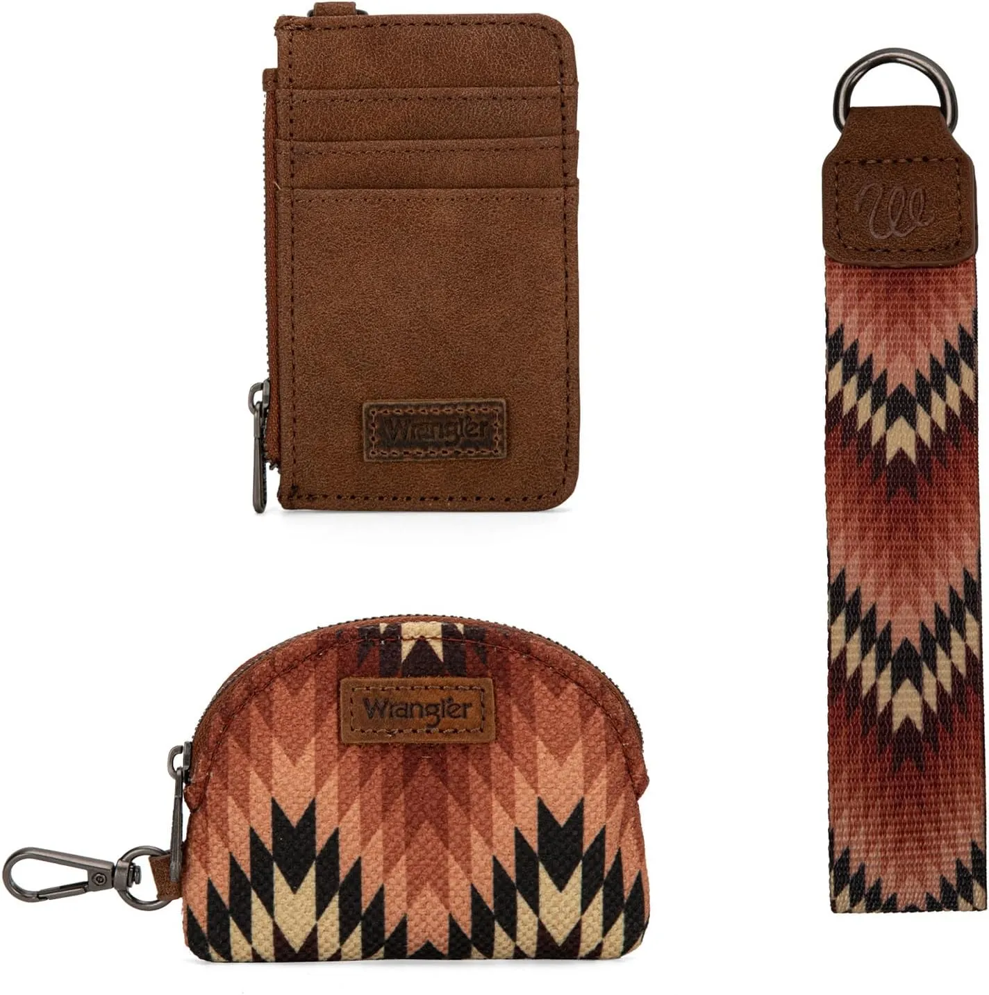 Montana West Wrangler Aztec Keychain Wristlet Wallets for Women Western Dual Pouch Wristlet Credit Card Holder Wallet with Zipper Pocket WG2211-W0051BR