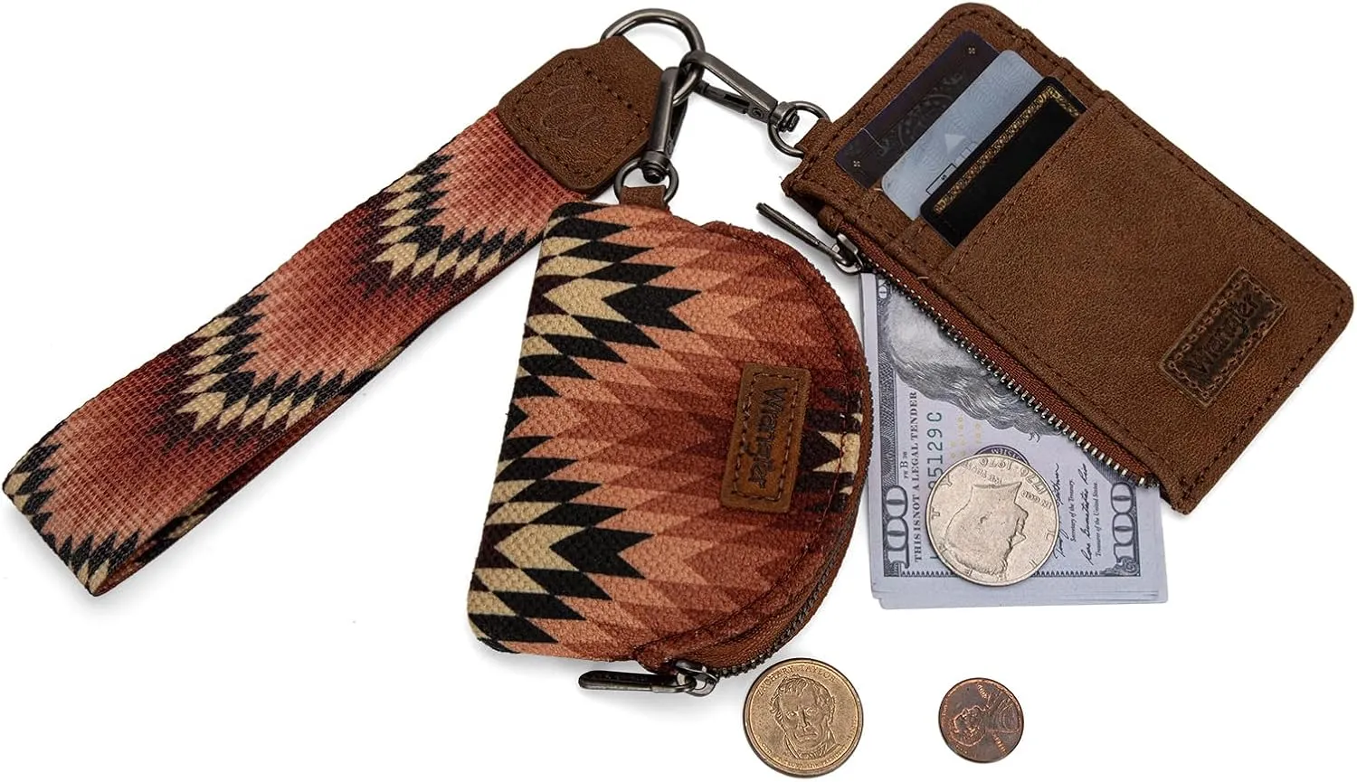 Montana West Wrangler Aztec Keychain Wristlet Wallets for Women Western Dual Pouch Wristlet Credit Card Holder Wallet with Zipper Pocket WG2211-W0051BR