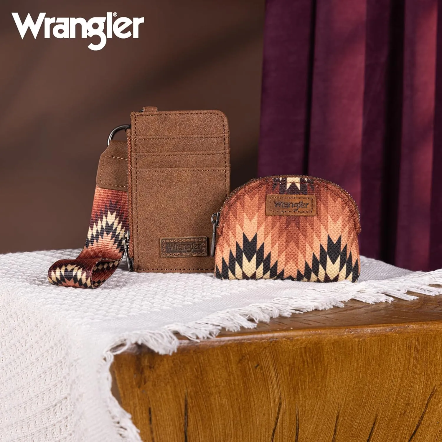 Montana West Wrangler Aztec Keychain Wristlet Wallets for Women Western Dual Pouch Wristlet Credit Card Holder Wallet with Zipper Pocket WG2211-W0051BR
