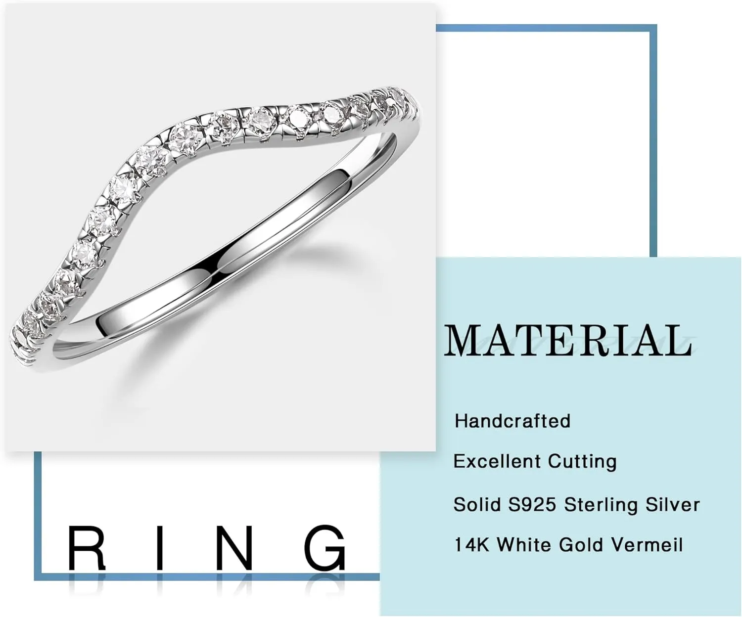 MOOSEA 1.8mm Moissanite Curved Wedding Band for Women, D Color VVS1 Clarity Round Lab Created Half Eternity Ring 14K White Yellow Rose Gold Vermeil Moissanite Contour Stackable Rings for Women