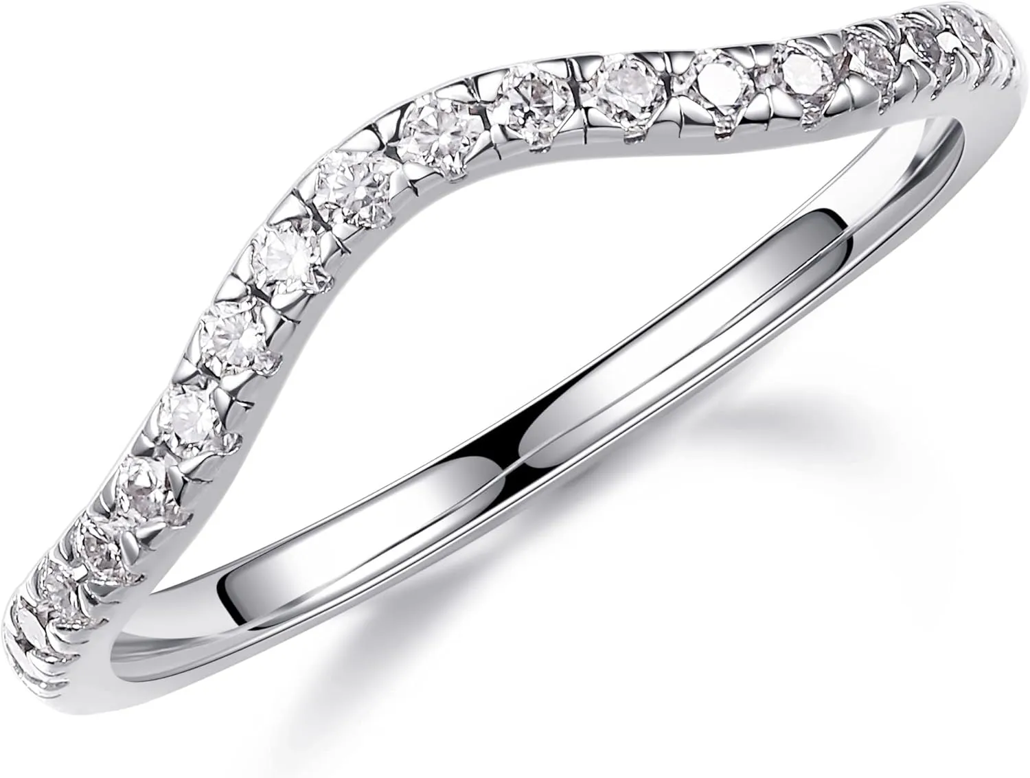 MOOSEA 1.8mm Moissanite Curved Wedding Band for Women, D Color VVS1 Clarity Round Lab Created Half Eternity Ring 14K White Yellow Rose Gold Vermeil Moissanite Contour Stackable Rings for Women