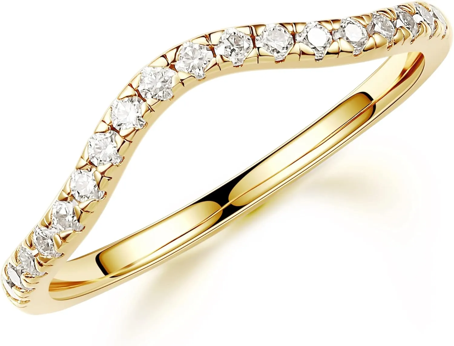 MOOSEA 1.8mm Moissanite Curved Wedding Band for Women, D Color VVS1 Clarity Round Lab Created Half Eternity Ring 14K White Yellow Rose Gold Vermeil Moissanite Contour Stackable Rings for Women