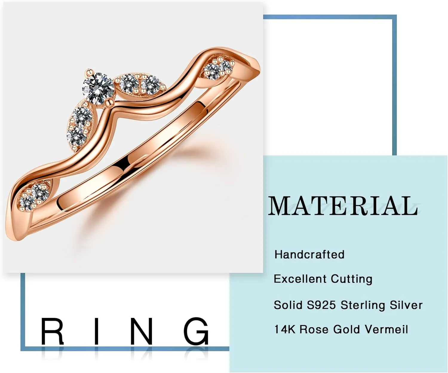 MOOSEA Unique Moissanite Curved Wedding Band for Women, D Color VVS1 Clarity Lab Created Moissanite Stackable Rings 14K White Yellow Rose Gold Vermeil Moissanite Marquise Contour Band for Women Gifts