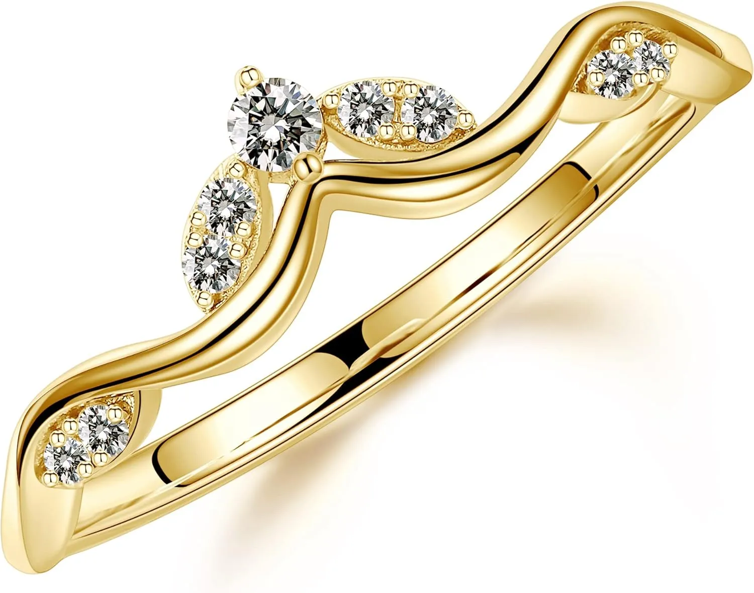 MOOSEA Unique Moissanite Curved Wedding Band for Women, D Color VVS1 Clarity Lab Created Moissanite Stackable Rings 14K White Yellow Rose Gold Vermeil Moissanite Marquise Contour Band for Women Gifts