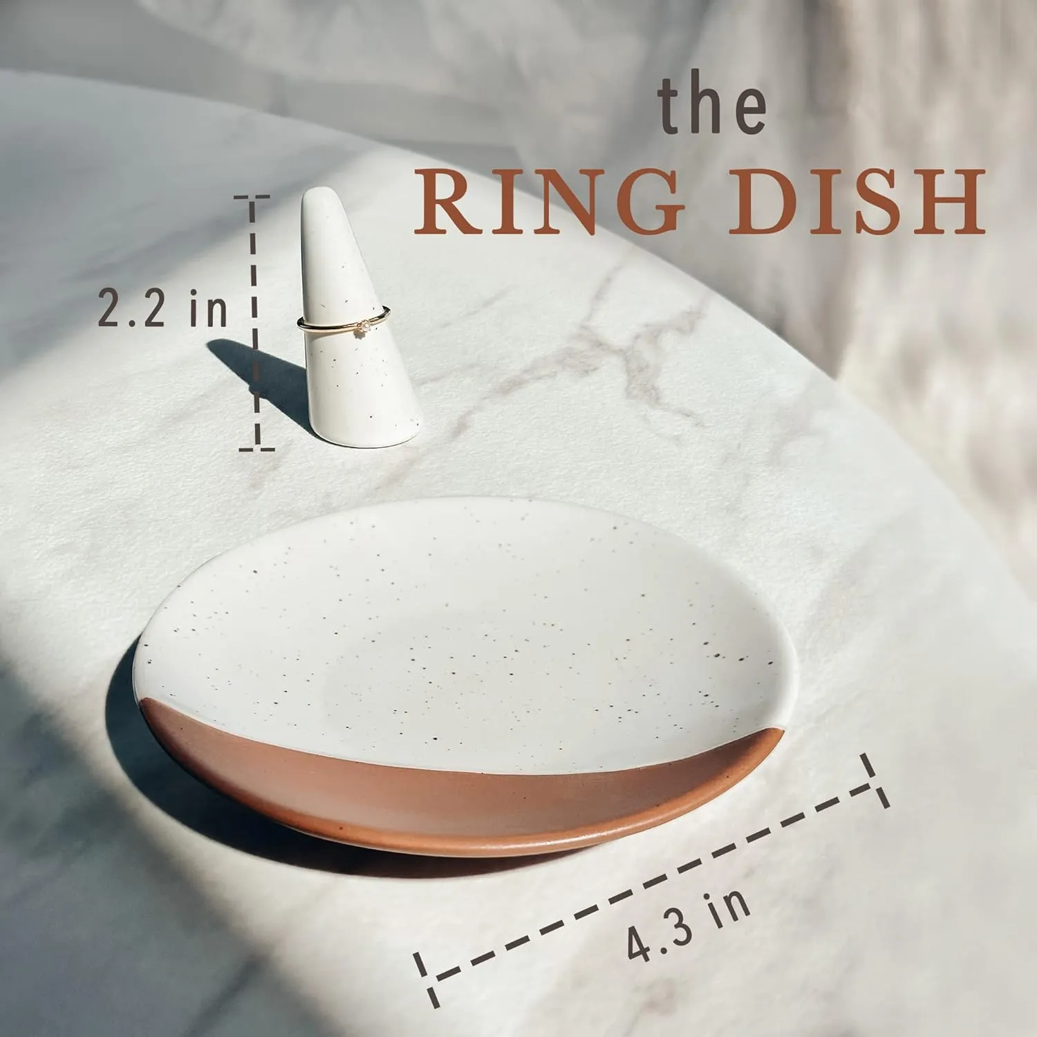 Mora Ring Dish - Jewelry Holder for Wedding/Engagement Rings, Bathroom Vanity, Nightstand, Sink etc. Cute Trendy Gift for Bride/Women, Small Modern Decorative Tray/Plate for Trinket, Room Decor, White