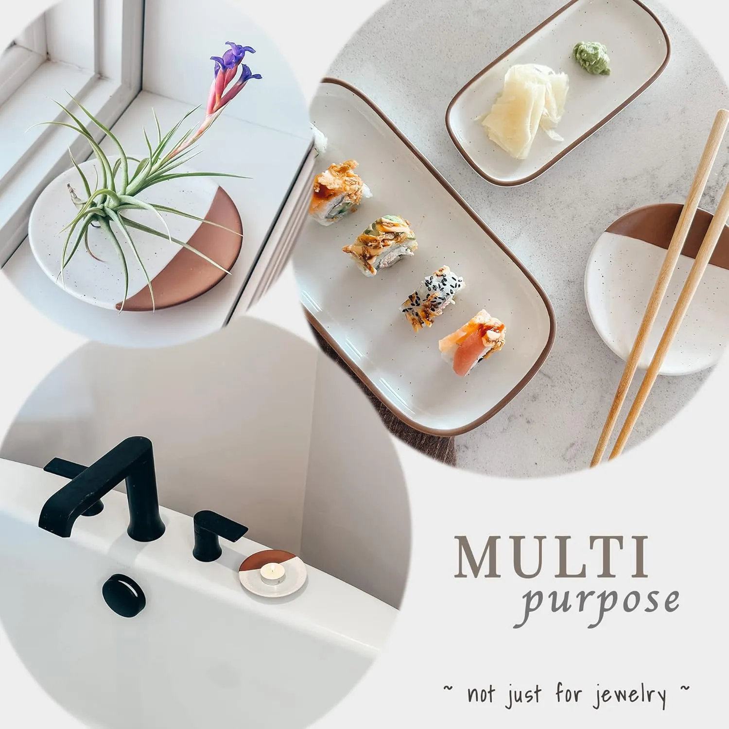 Mora Ring Dish - Jewelry Holder for Wedding/Engagement Rings, Bathroom Vanity, Nightstand, Sink etc. Cute Trendy Gift for Bride/Women, Small Modern Decorative Tray/Plate for Trinket, Room Decor, White
