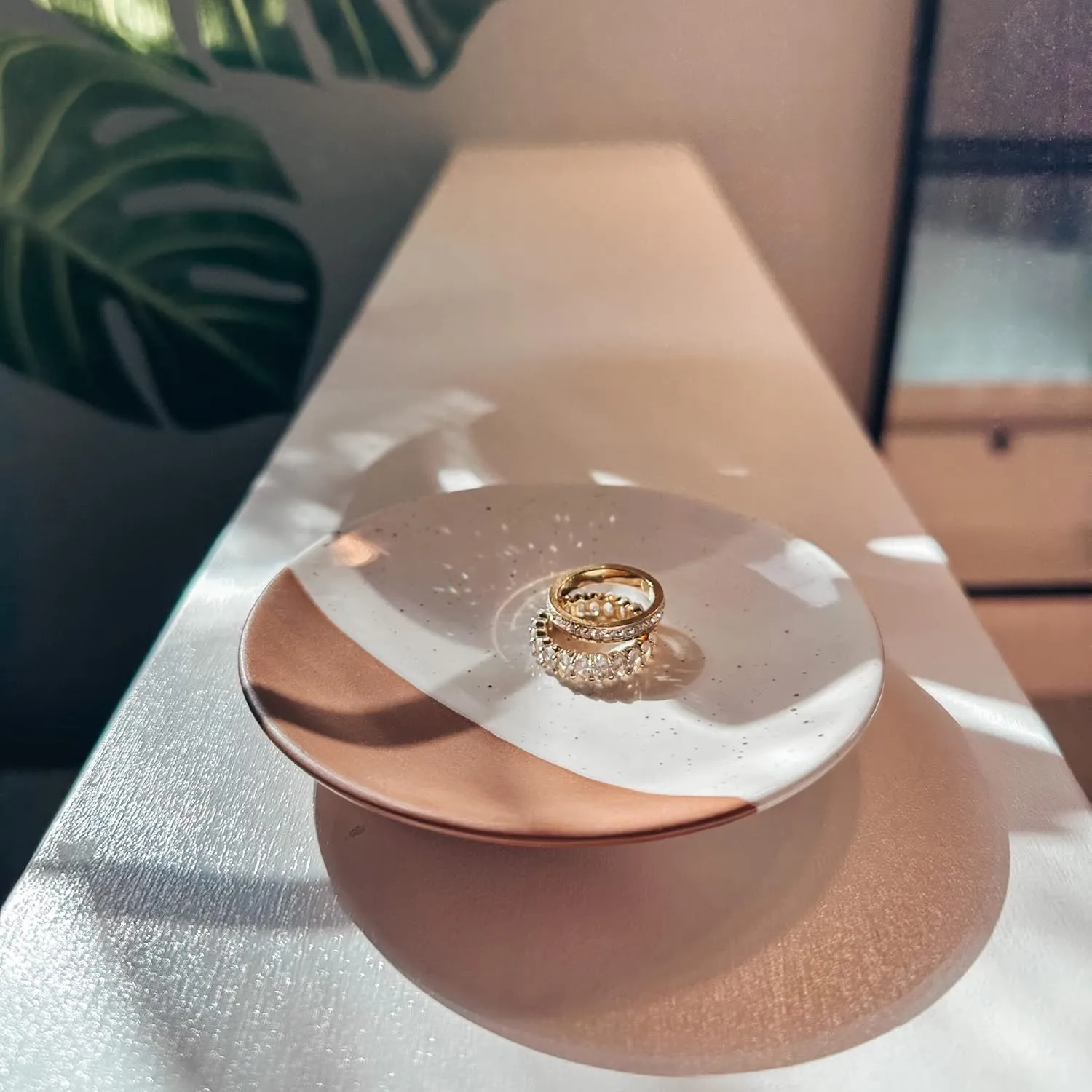 Mora Ring Dish - Jewelry Holder for Wedding/Engagement Rings, Bathroom Vanity, Nightstand, Sink etc. Cute Trendy Gift for Bride/Women, Small Modern Decorative Tray/Plate for Trinket, Room Decor, White
