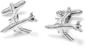MRCUFF Airplane Plane Commercial Jet Jetliner Pilot Military Pair Cufflinks in a Presentation Gift Box & Polishing Cloth