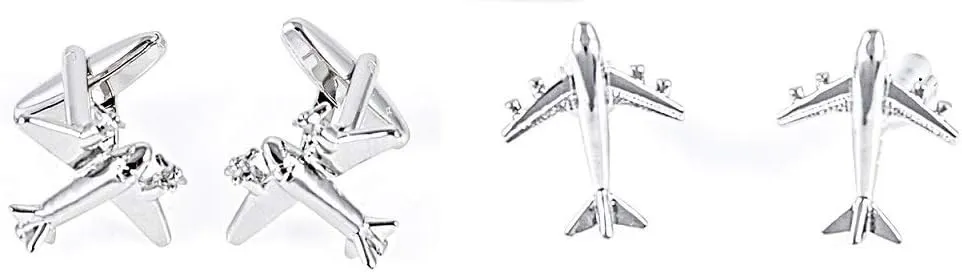 MRCUFF Airplane Plane Jet Commercial Pilot 2 Pairs Cufflinks Presentation Gift Box & Polishing Cloth