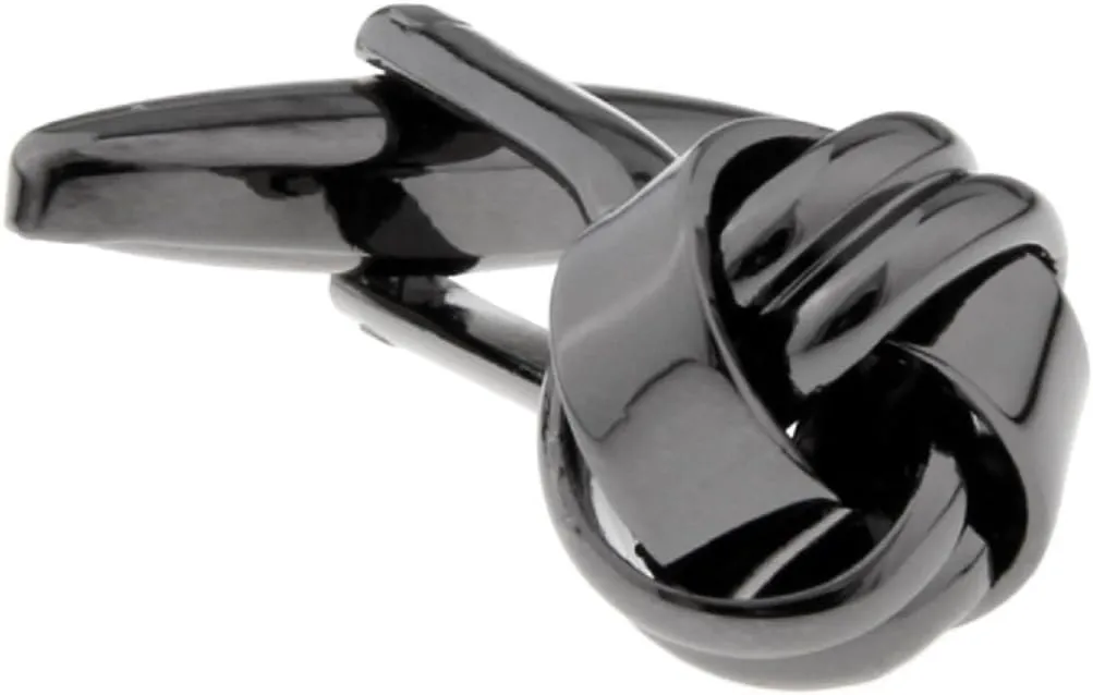 MRCUFF Knot Black Gunmetal Smooth 2 Bands Pair Cufflinks in a Presentation Gift Box & Polishing Cloth