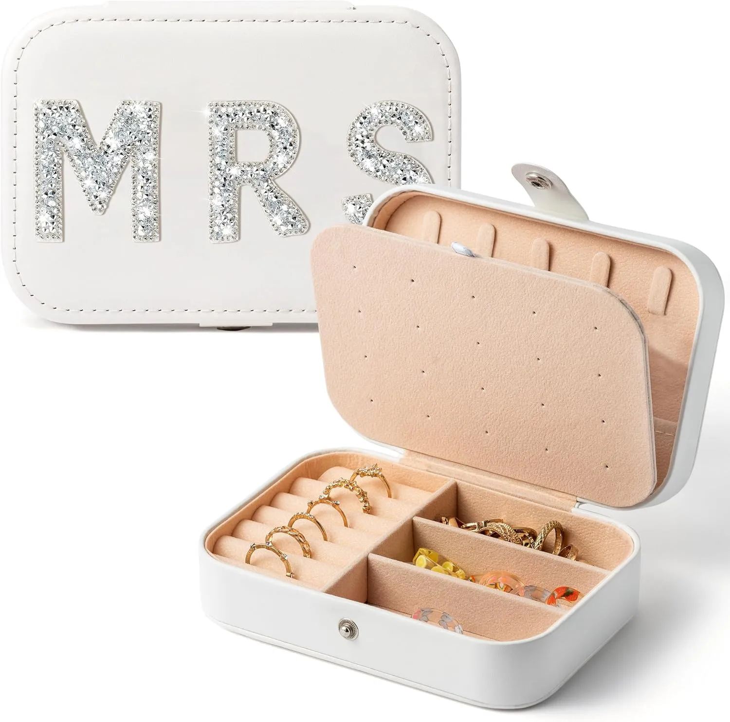 MRS Travel Jewelry Box for Bride Shining Diamond Travel Portable Jewelry Case Small Jewelry Organizer Travel Accessories for Women, Bridal Shower Gift Engagement Present (MRS Diamond)