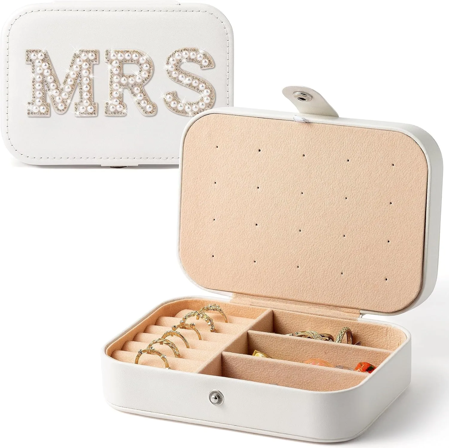 MRS Travel Jewelry Case for Bride Jewelry Box Small Jewelry Organizer Portable PU Leather Essentials Travel Accessories for Women Girls Wedding Gifts, Birthday Gifts for Women Mom Grandma