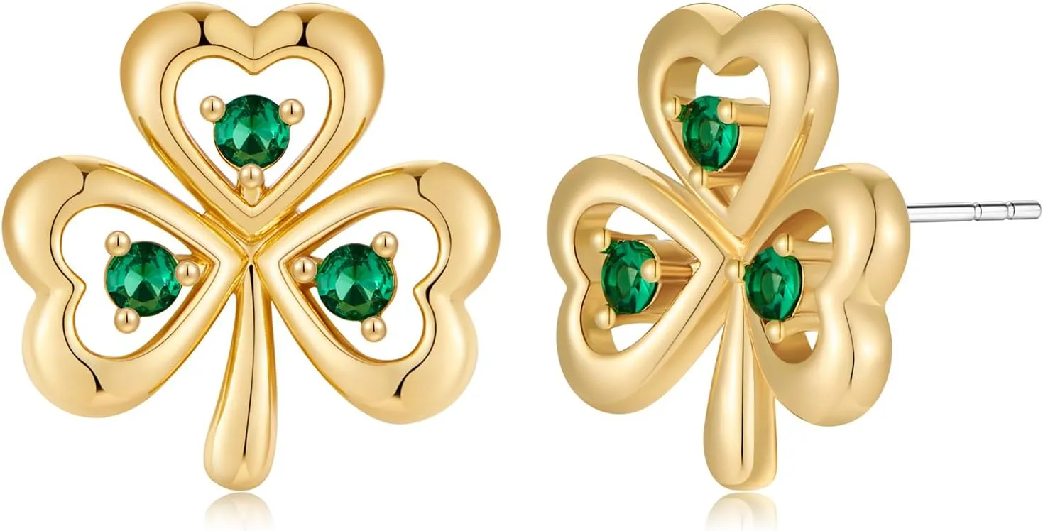 MUYAN St Patricks Day Shamrock Earrings for Women, Green Clover Horseshoe Stud Earrings for Irish Festival Jewelry