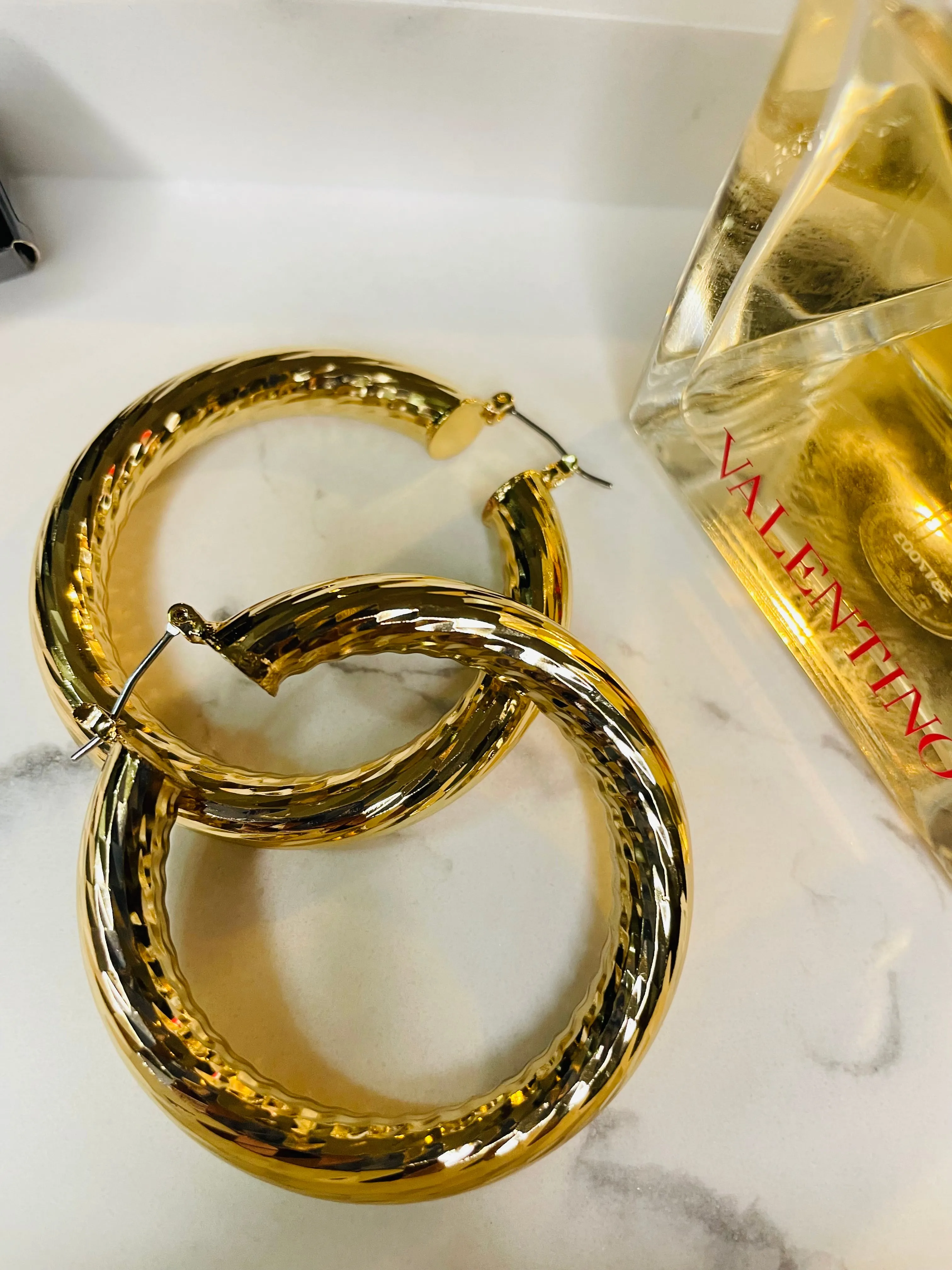 My Way Gold Textured Chunky Hoop Earrings