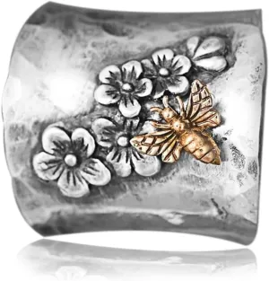 MYLYAHY S925 Sterling Silver Big Large Flowers Butterfly Bee Wide Bands Ring for Women Girls,Animal Thumb Index Middle Finger Ring,Retro Vintage Boho Ring Jewelry Gift