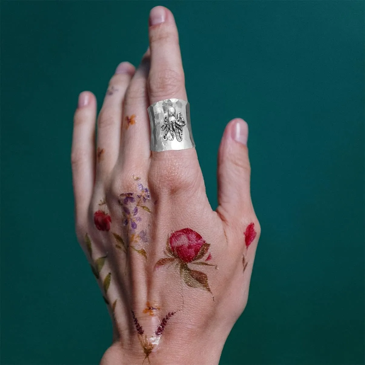 MYLYAHY S925 Sterling Silver Cuttlefish Squid Wide Bands Ring for Women Girls,Octopus Thumb Ring,Index Finger Inkfish Ring,Retro Vintage Sea Animal Ring Jewelry Gift