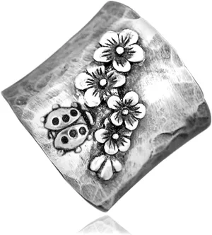 MYLYAHY S925 Sterling Silver Flowers Wide Bands Ring for Women Girls,Retro Vintage Blooming Wild Floral Thumb Ring,Index Finger Ring,Flowers Boho Ring Jewelry Gift