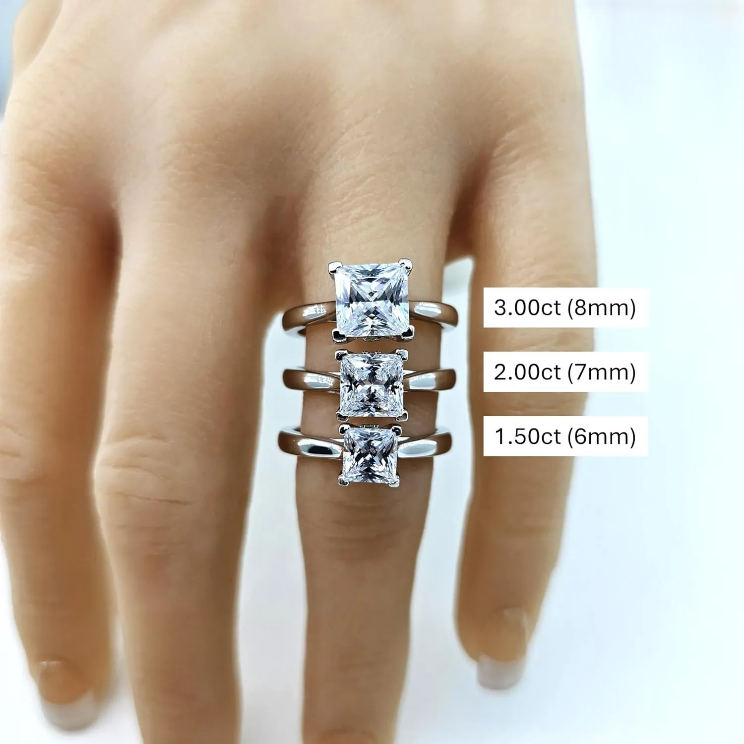 NANA Jewels 1to4ct Simulated Diamond Engagement ring Round-Princess-Cushion-Asscher Solitaire Lucita Cz & Silver