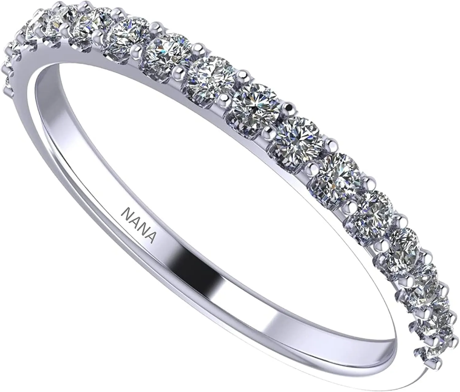 NANA Jewels Wedding Band Cubic Zirconia in 925 Sterling Silver 10K and 14K Gold Half Eternity Stackable Anniversary Ring Size 4-12
