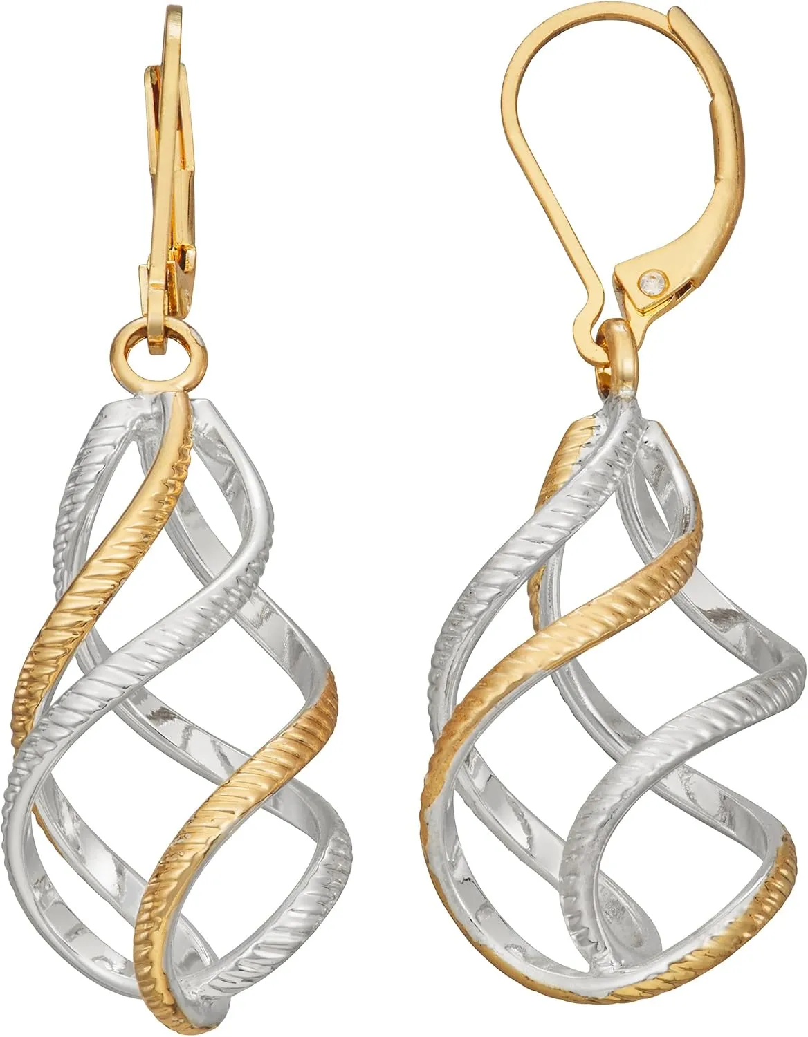 Napier Gold & Silver Mixed Metal linear earring with twisted drop design and leverback closure