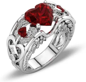 Natural Gemstone Heart Shape Ring for Couples Size 10 Red Engagement Ring for Women
