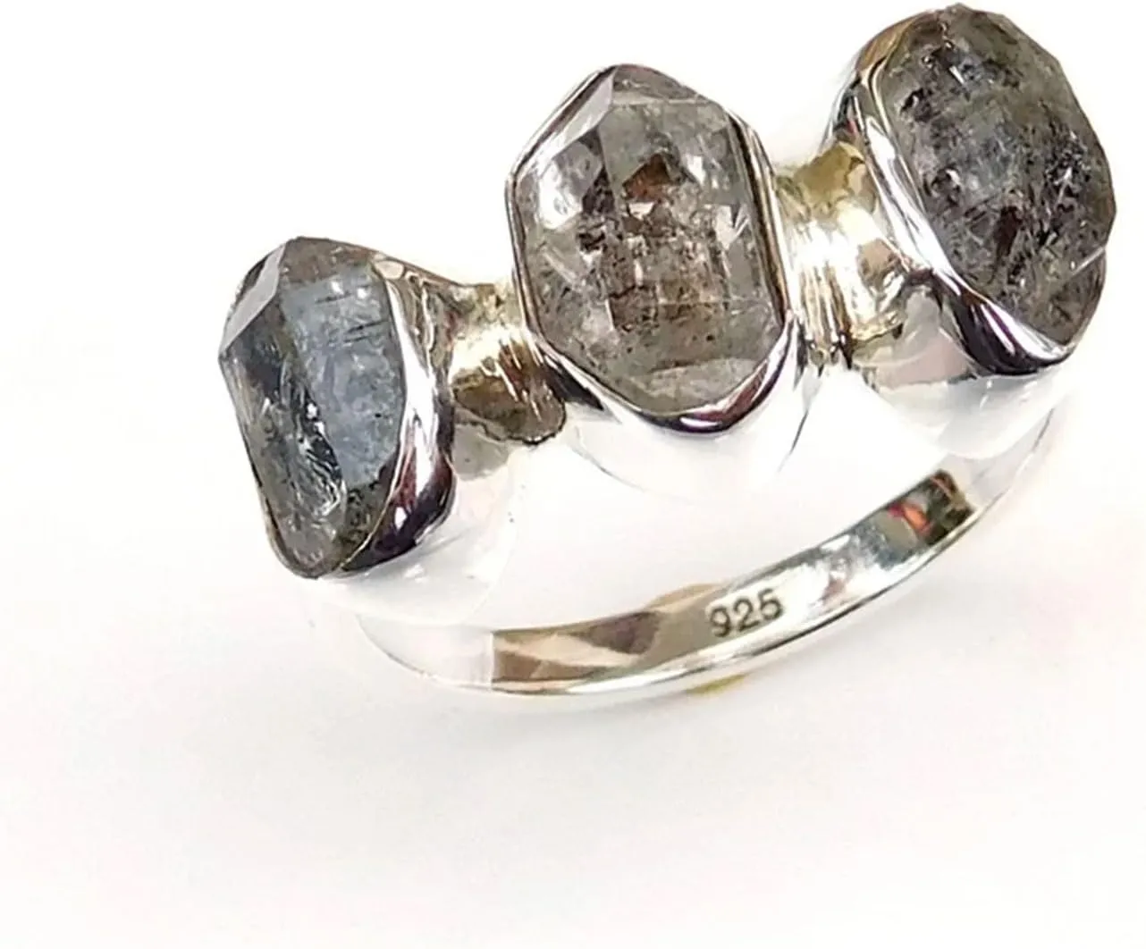Natural Rough Herkimer Diamond Ring | Natural Raw Grey Gemstone Solid 925 Sterling Silver Ring | Party Engagement Band Healing Crystal Ring For Women's Handmade Jewelry
