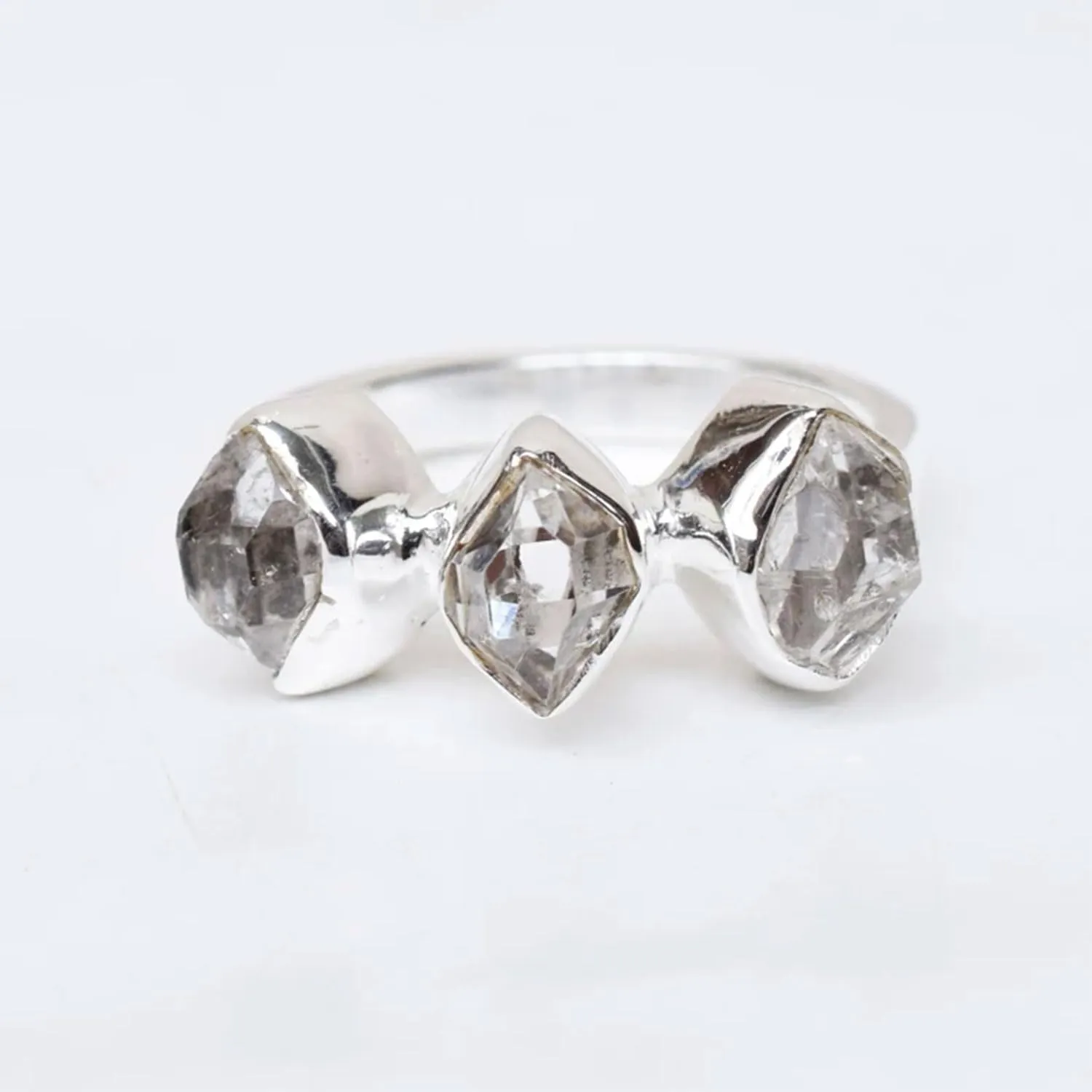 Natural Rough Herkimer Diamond Ring | Natural Raw Grey Gemstone Solid 925 Sterling Silver Ring | Party Engagement Band Healing Crystal Ring For Women's Handmade Jewelry