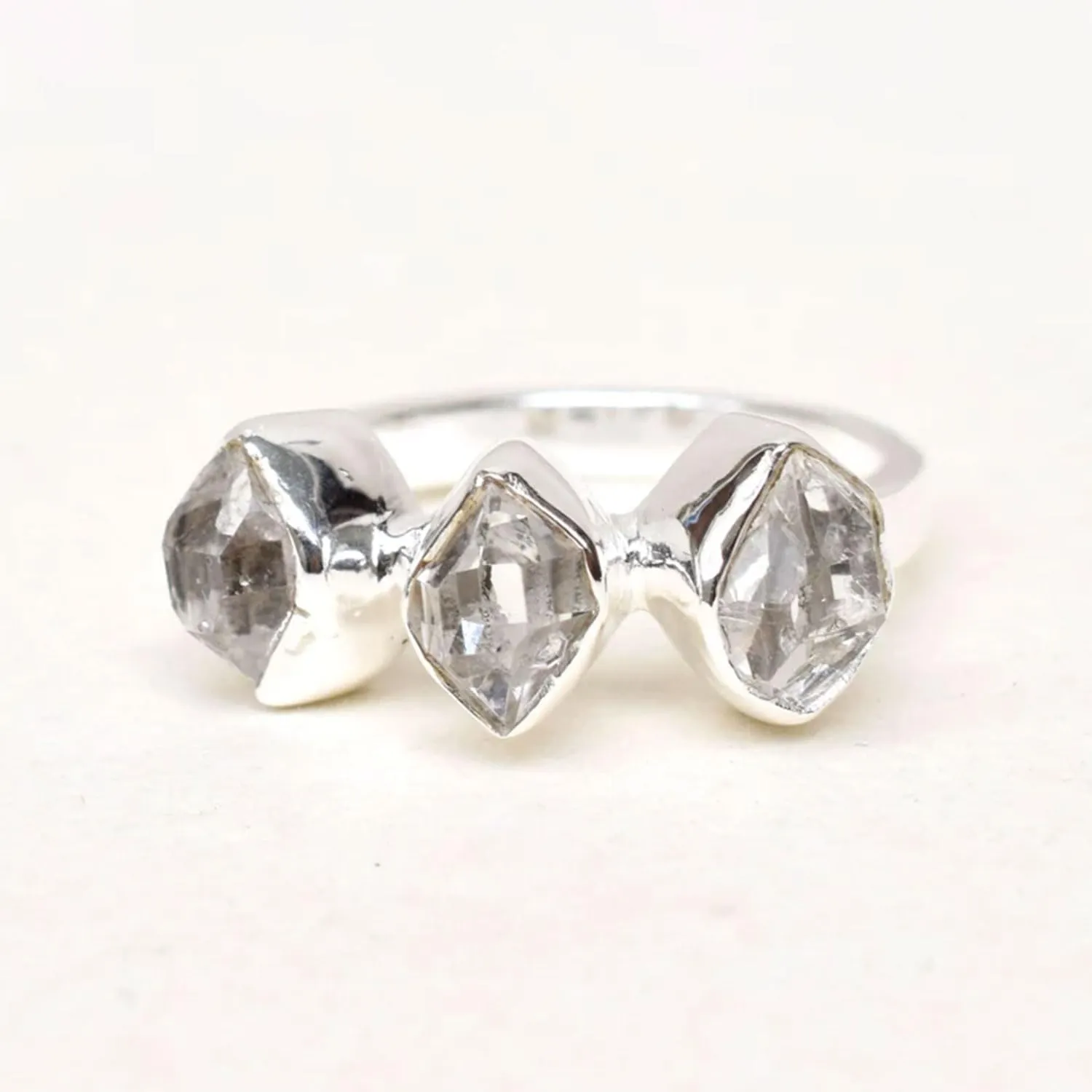 Natural Rough Herkimer Diamond Ring | Natural Raw Grey Gemstone Solid 925 Sterling Silver Ring | Party Engagement Band Healing Crystal Ring For Women's Handmade Jewelry
