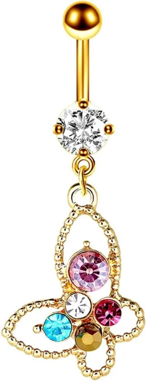 Navel Rings Hypoallergenic, Surgical Steel Belly Button Rings Body Piercing Jewelry Water Drop and Round with White Cubic Zirconia