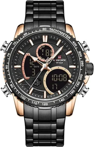 NAVIFORCE Digital Analog Quartz Watch Men Luxury Stainless Steel Waterproof Watches Fashion Business Chronograph Military Multifunctional Wristwatches