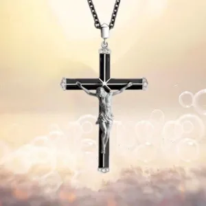 New 2025 Arrival Fashion Jesus Cross Black Chain Necklace Religious Belief Jesus Pendant Hip Hop Necklaces For Men Cross Jewelry Anniversary Jewelry Fashion Accessories Gift