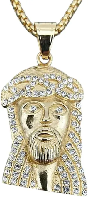 New 2025 Arrival Hip Hop Iced Out Jesus Head Pendant Necklace Men Stainless Steel Gold Color Jesus Piece Necklaces Male Catholic With For You Accessories Trendy Creative Gift