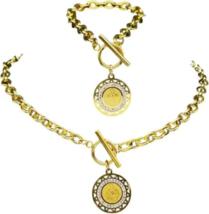 New 2025 Christian Crystal Jesus Pendant Jewelry Set Women Vintage Stainless Steel Gold Color Hip Hop Choker Necklace Bracelet Set With For You Jewelry Fashion Accessories Creative Gift