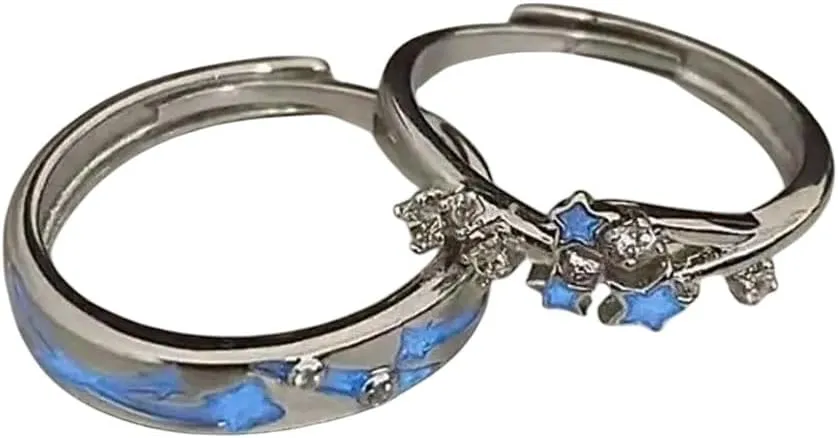 New 2025 Luminous Light Star Fluorescent Glow In Dark Heart Women Men Couple Adjustable Finger Rings Jewelry Gifts Jewelry With You Accessories Trendy Best For Gift