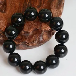 New 2025 Natural Black Obsidian Bracelet Buddhist Prayer Blessing Blackstone Stone Ball Beads Jewelry Lucky Present Decoration Jewelry Commemorative With You Accessories Trendy Best For Gift