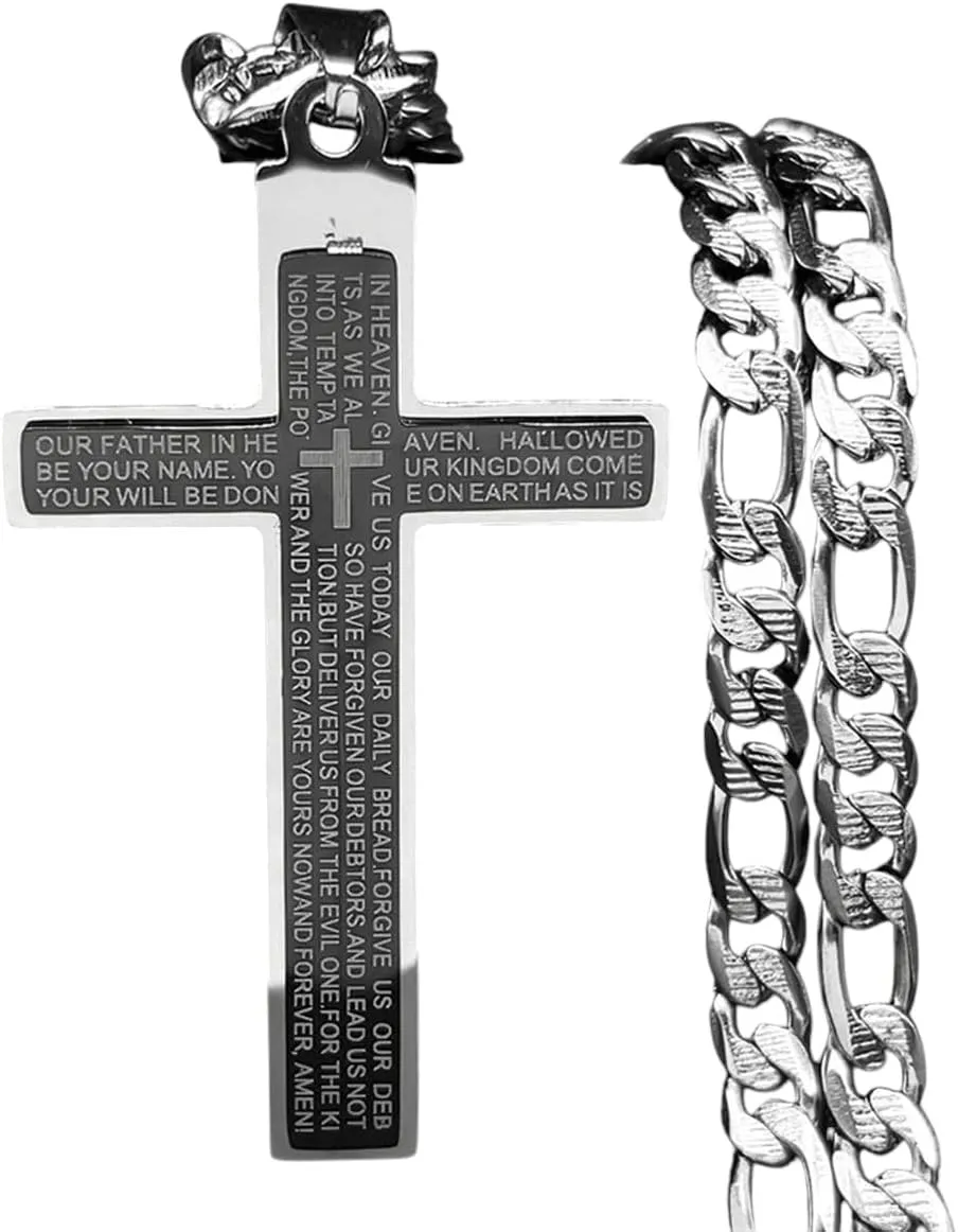 New 2025 Scripture Bible Jesus Cross Pendant Necklace For Men Women Black Silver Color Stainless Steel Necklaces Amulet Jewelry Gift With For You Accessories Trendy Creative Gift